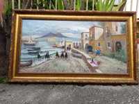 Obraz malowany na płótnie rybacy w Neapolu 145cm/85 cm