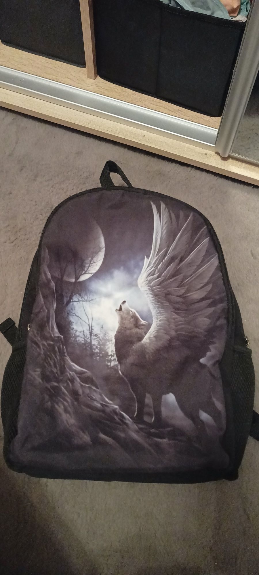 Plecak torba emo alternative wilk skrzydła skała metal nadruk czarny