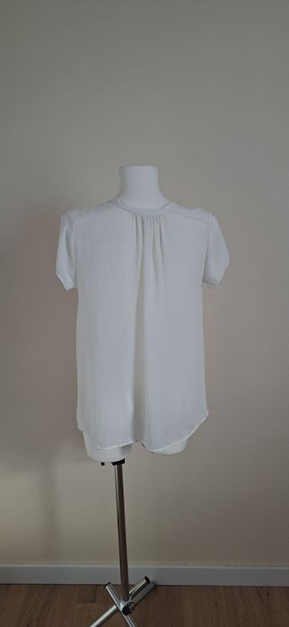 Koszula mgiełka luźna oversize krótki rękaw kolor kremowy H&M rozm. XS
