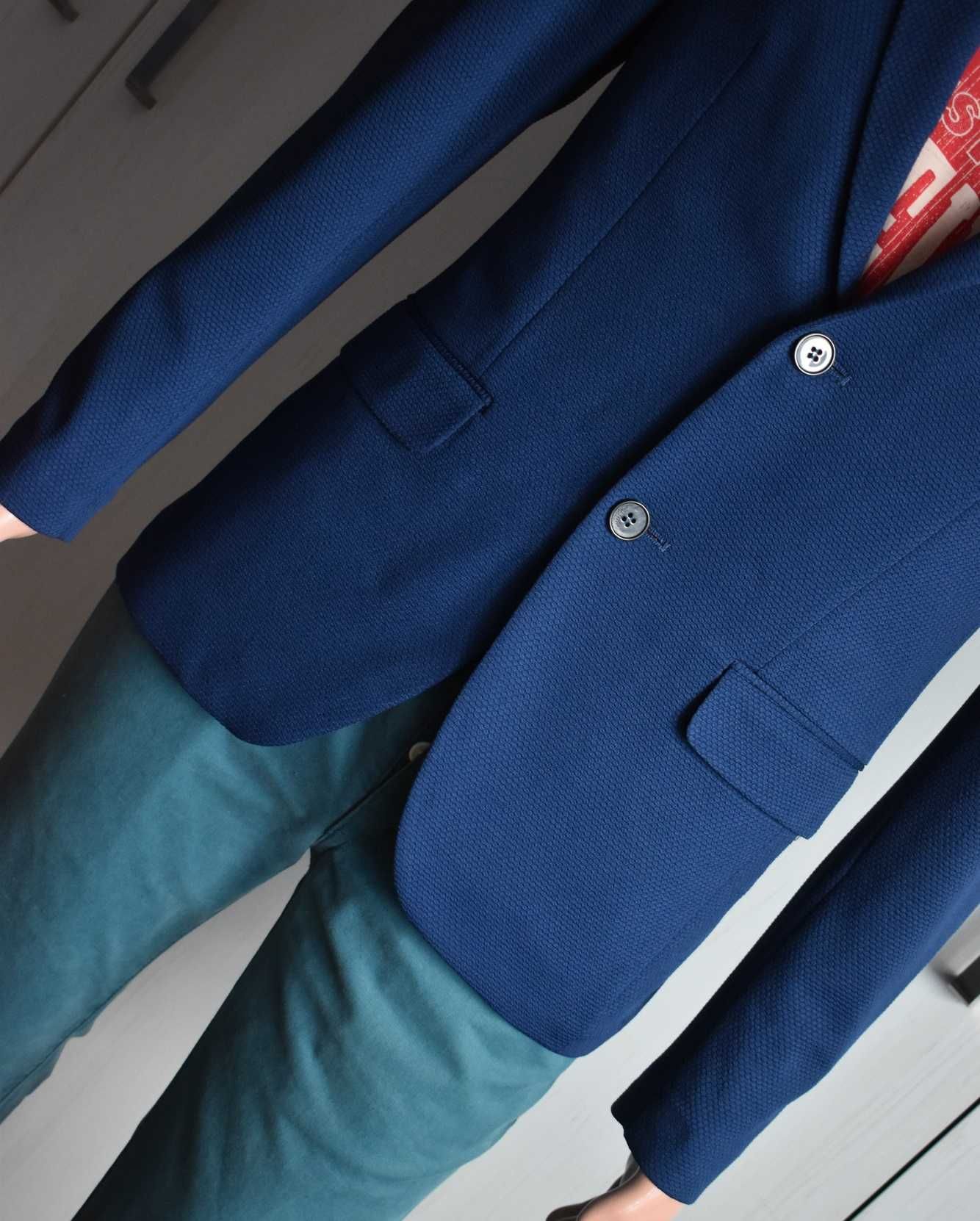 Marynarka blazer S elegancka wizytowa slim granatowa bawełniana męska