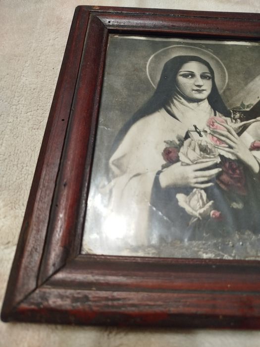 Obraz Świętej Teresy w dębowej ramię PRL