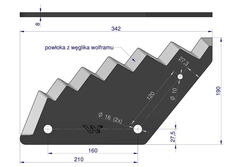 Nóż paszowozu  Trioliet Stoll z węglikiem wolframu Waryński