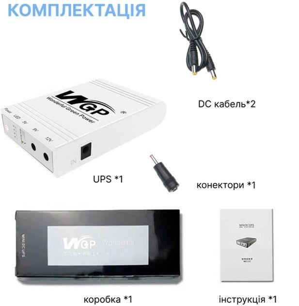 ДБЖ павербанк для роутера WGP (5V+9V+12V) 10400mAh