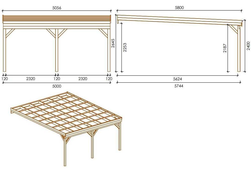 Wiata garażowa Carport 5,8x5 m podwójny do ściany impregnowany CAR23