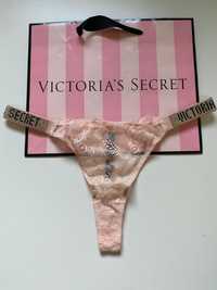 Stringi pudrowy róż koronkowe Victoria Secret rozmiar XL39cm na płasko