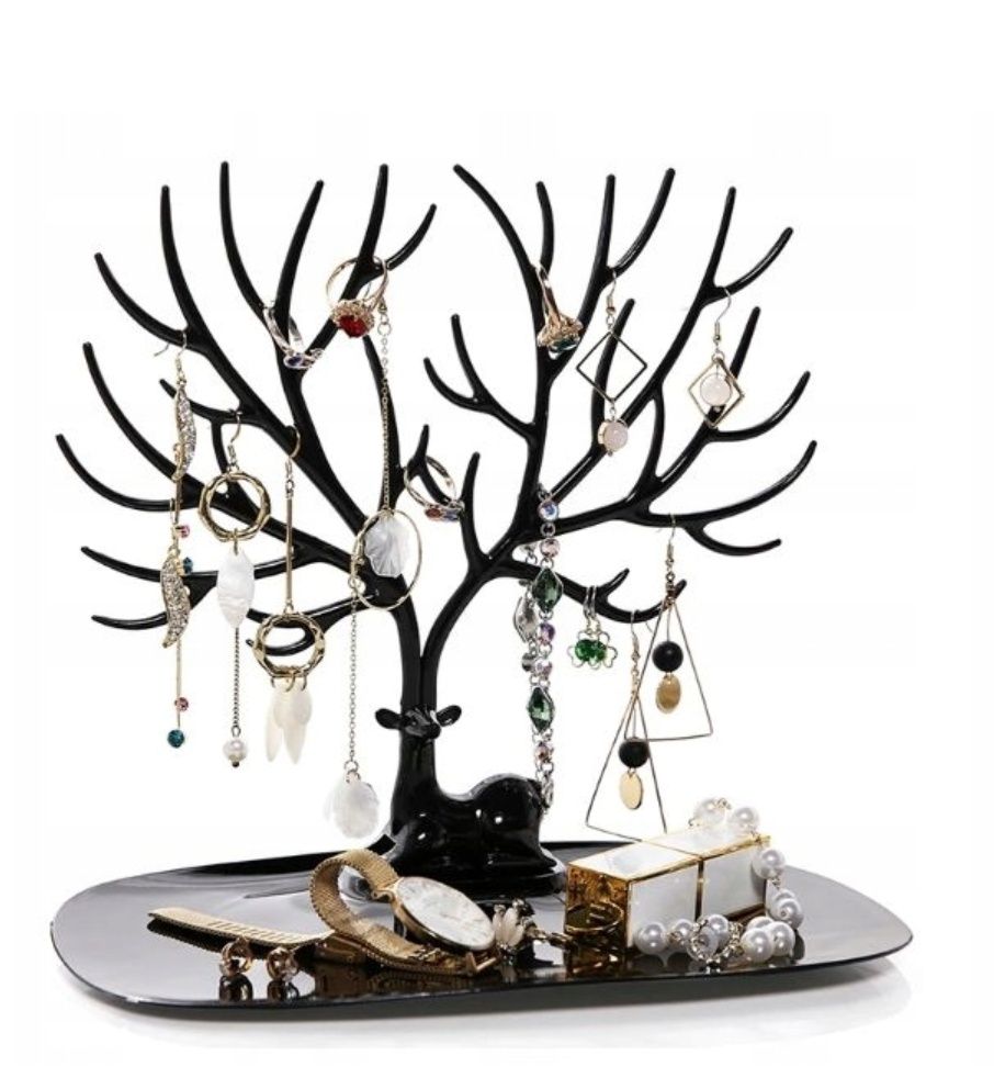 Stojak drzewko na biżuterię czarny jeleń organizer uchwyt