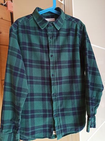 Koszula flanelowa w kratę zielono granatowa Zara rozmiar 140