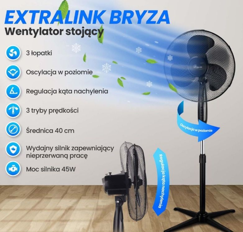 Wentylator stojący Extralink Bryza ESF-40D-BL, 3 tryby prędkości