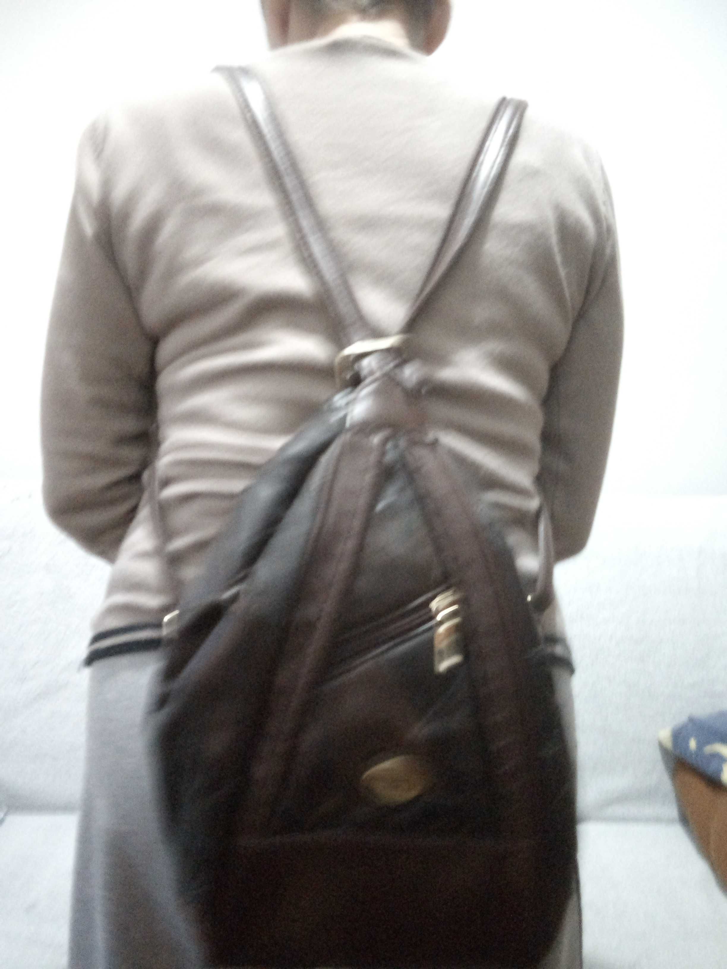 Plecak, torba, brązowy -patchwork- na plecy i do ręki