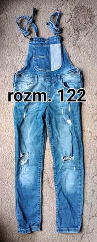 Jeansowe spodnie ogrodniczki z dziurami Zara Girl's rozm 122