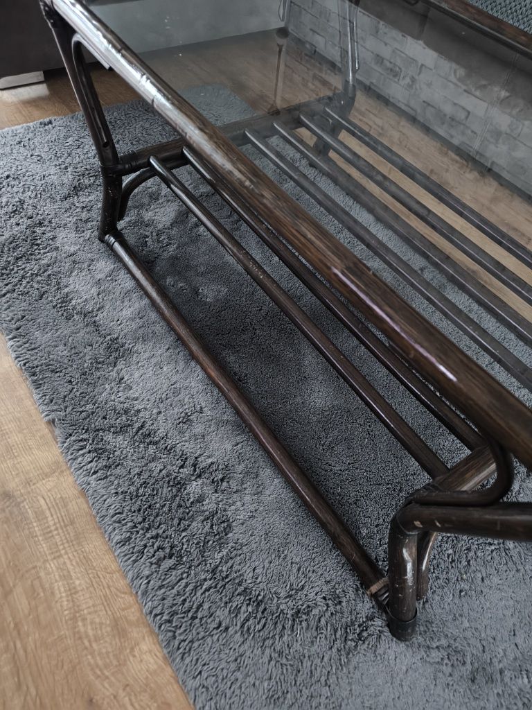 Stolik bambusowy 90x55x44 szklana szyba zadbany
