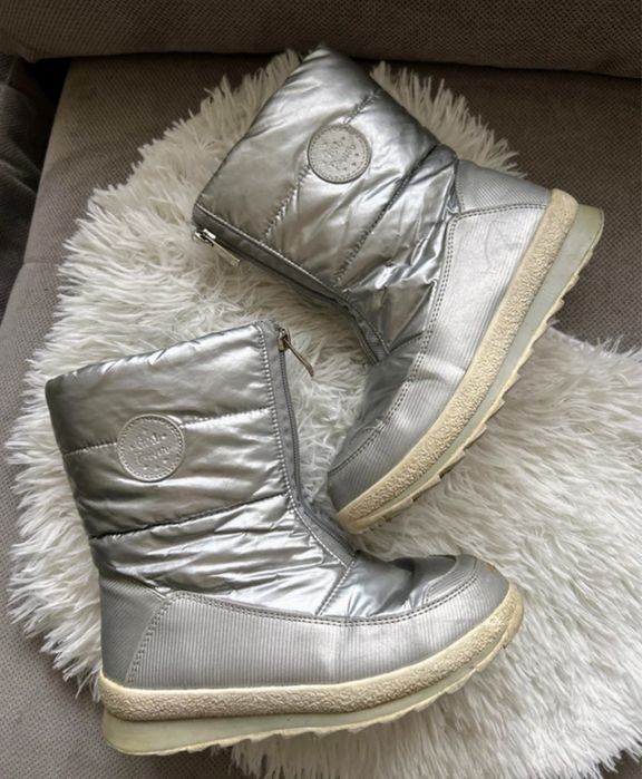 Sniegowce, buty na śnieg srebrne stan dobry, rozmiar 34