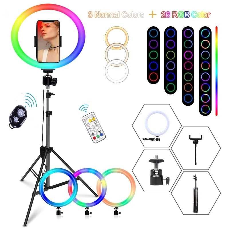 RING LIGHT RGB GRANDE 35 CM COM TRIPÉ - 36 Watts de Potencia