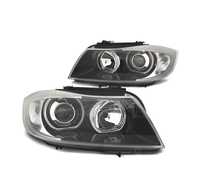 FARÓIS ANGEL EYES LED PARA BMW E90 05-12 FUNDO PRETO