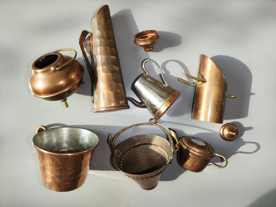 2.Komplet naczyń miedź mosiądz serwis Antyk szwedzki komplet kolekcja