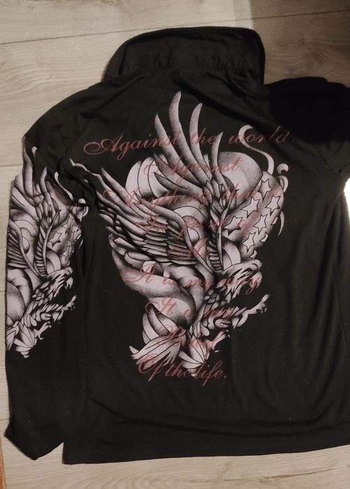 Czarny longsleeve z kołnierzykiem y2k. Rozmiar l.