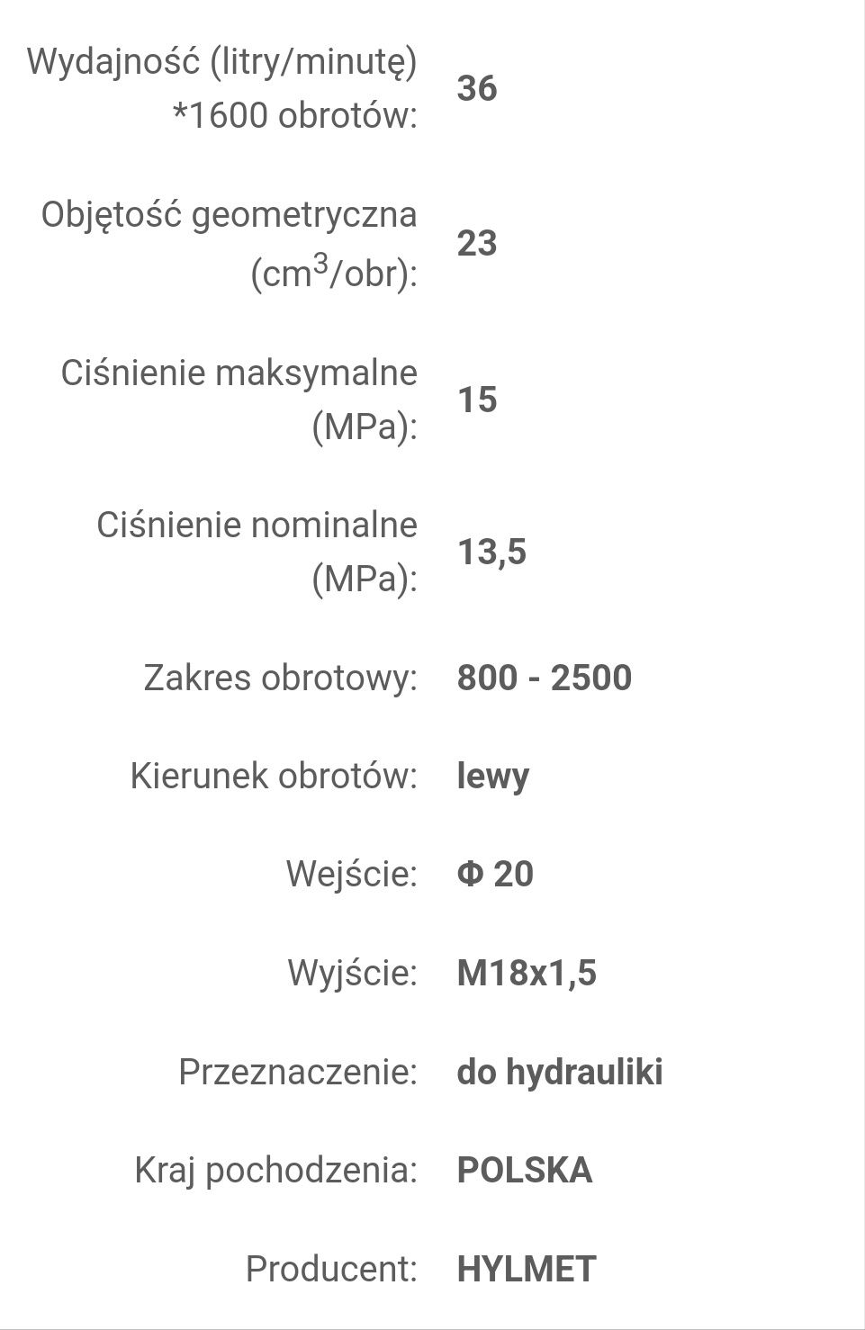 Pompa hydrauliczna żeliwna wzmocniona Ursus C-360, C4011