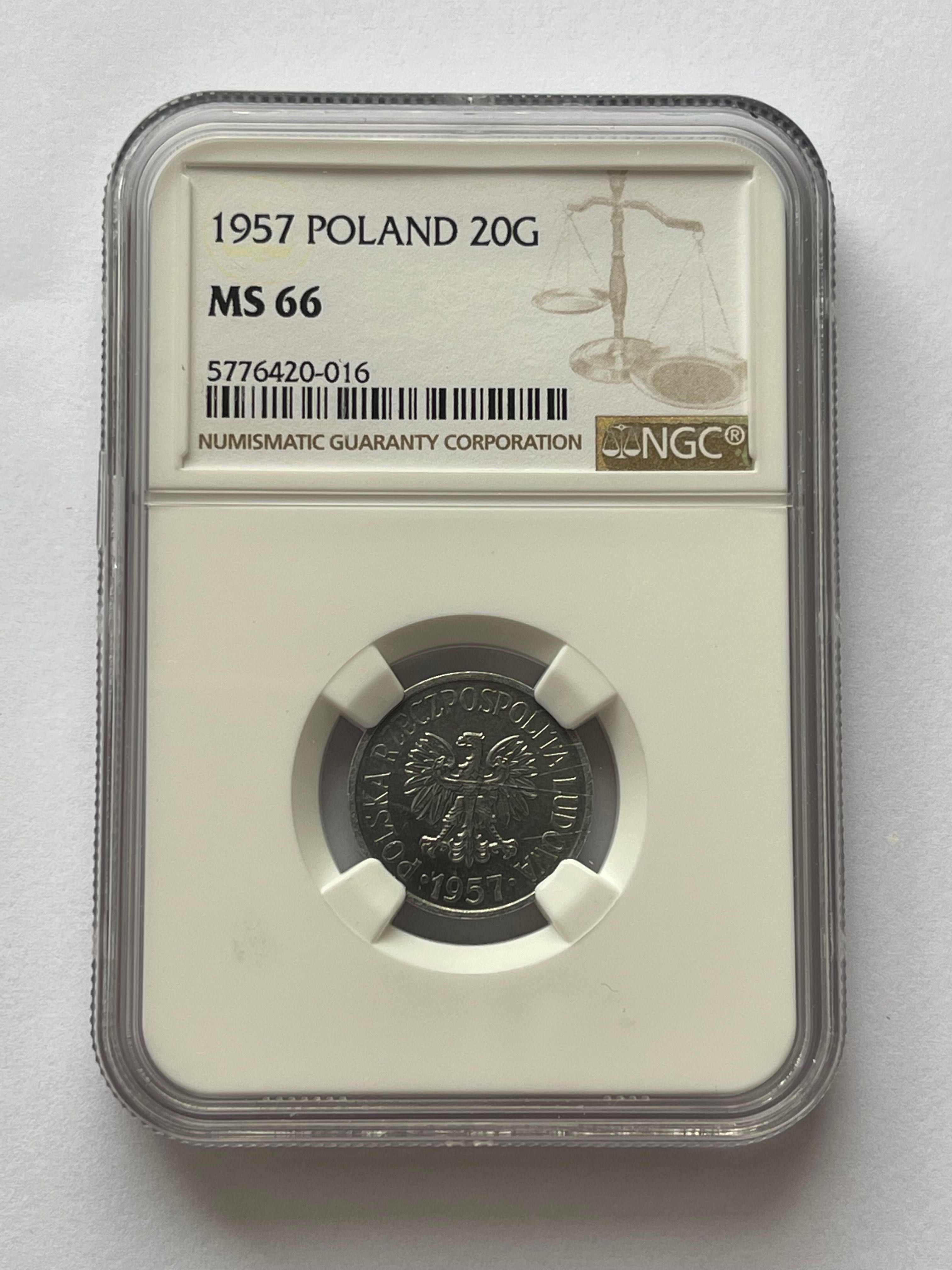 20 groszy 1957 NGC MS66 szeroka data 2 MAX nota