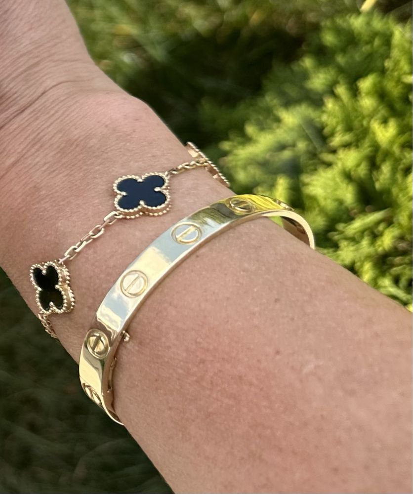 Золотий браслет в стилі,під бренд Van Cleef,онікс натуральний,10,4гр.