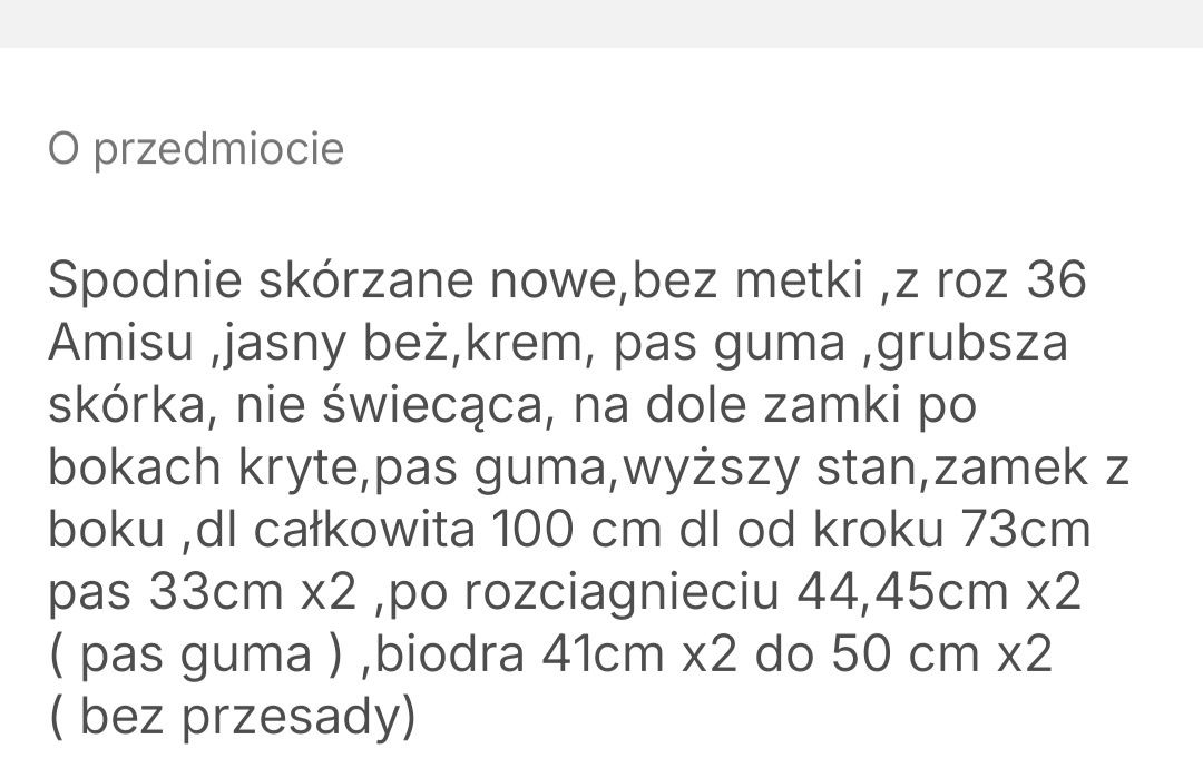 Spodnie damskie skórzane Xs/S Amisu  beż,krem,nowe bez metki