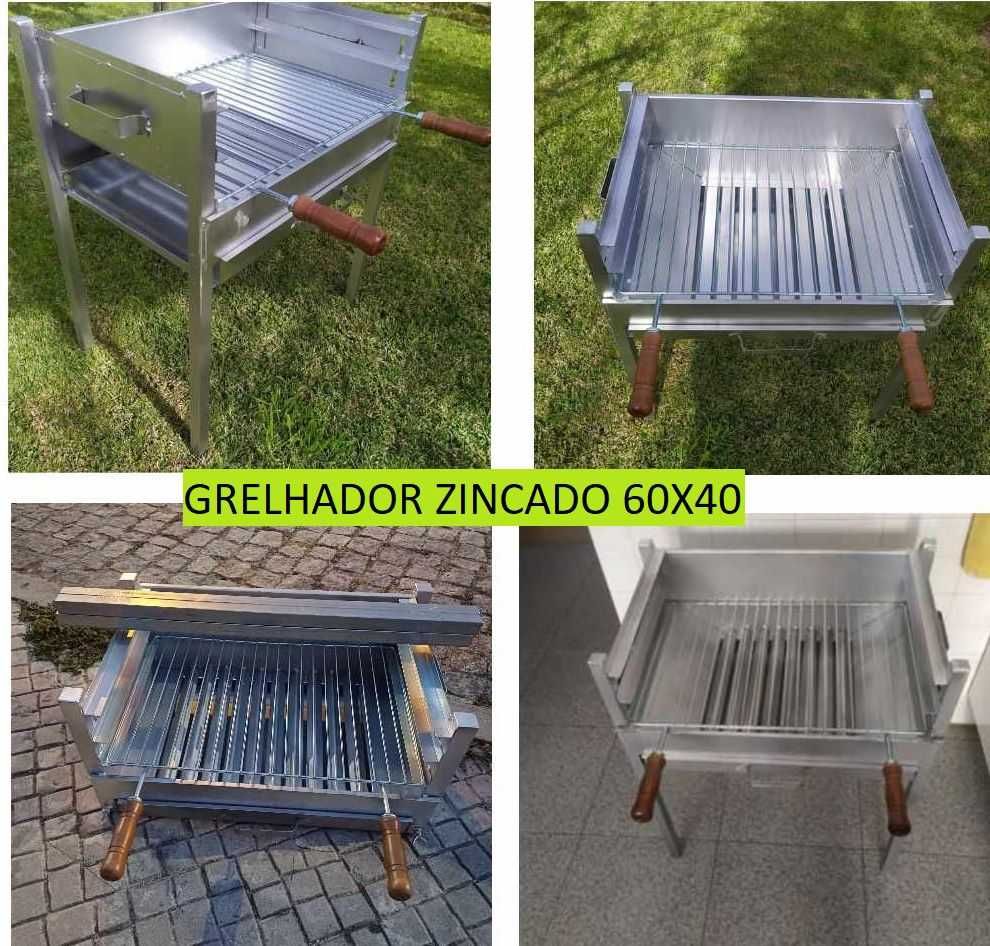 assador 60x40 com pernas desmontaveis, equipado com grelha e tabuleiro