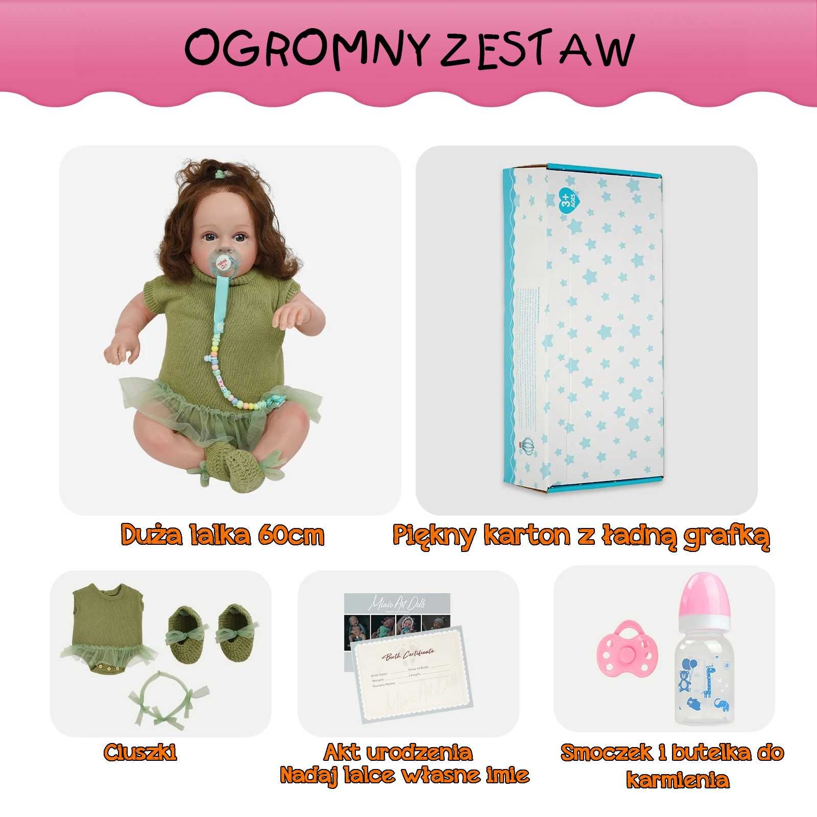 OGROMNA Lalka 60CM Dziewczynka Wodoodporna Komplet Akcesoriów