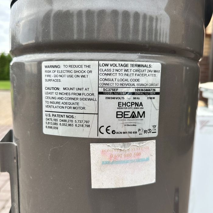 Odkurzacz Centralny BEAM SC375EF + 2kasety  + 2węże + akcesoria ZESTAW