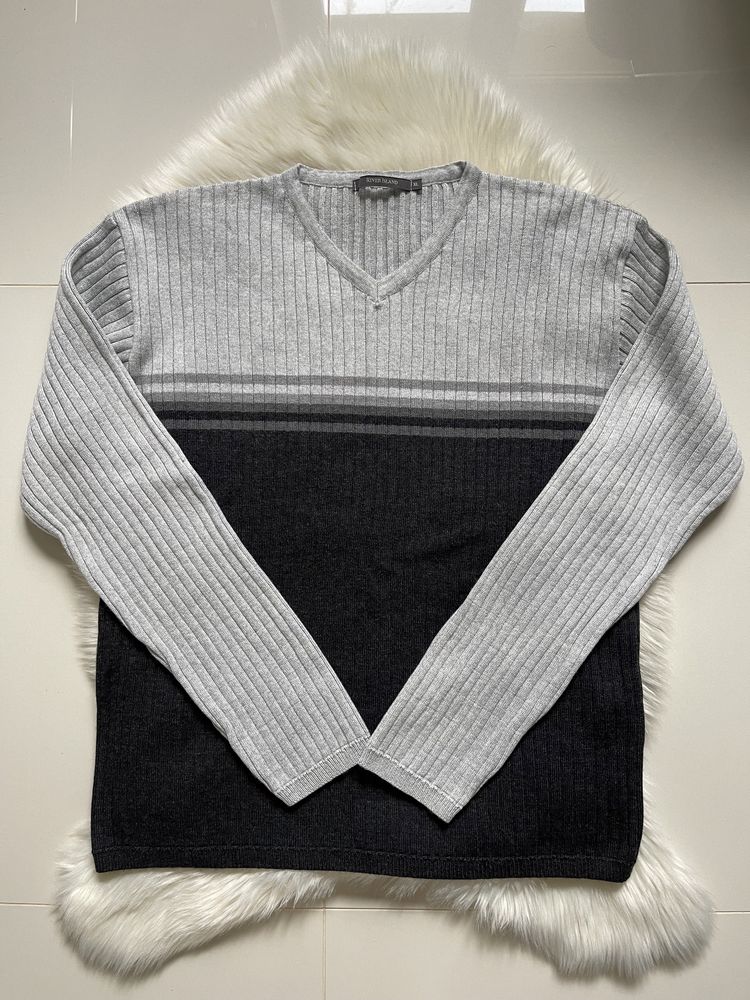 Męski szary sweter wełniany wełna merino xl river island