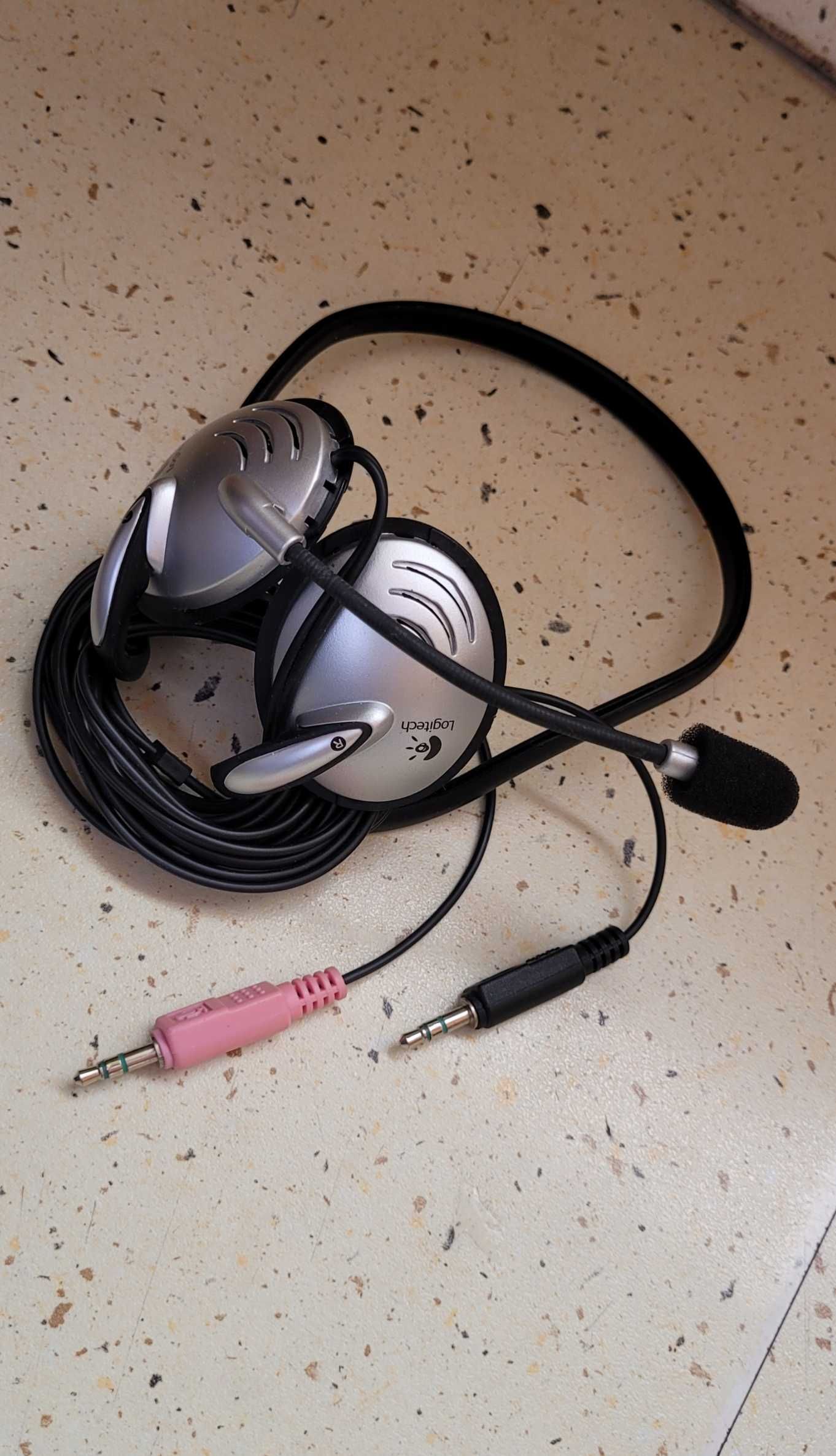 Mysz optyczna HP USB czarna MOFYUO i słuchawki z mikrofonem Logitech