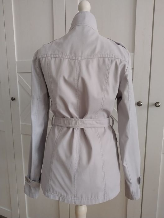 Kurtka damska, żakiet, płaszcz, szara, guziki, pasek, r.38