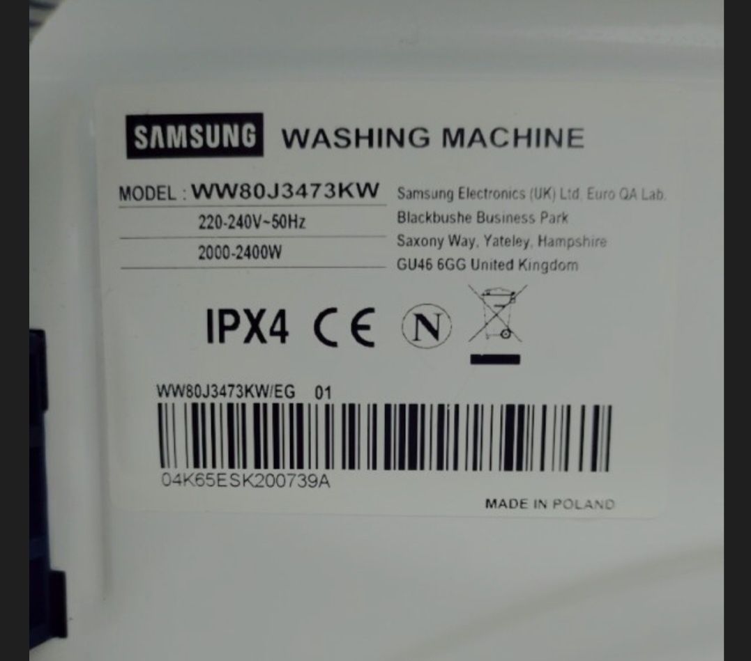 Пральна машина фірми Samsung WW80j3473Kw