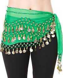 chusta taniec brzucha bellydance zumba - zielona, złote monetki