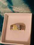 Anel masculino em ouro e ouro branco 19k pedras diamante com registo