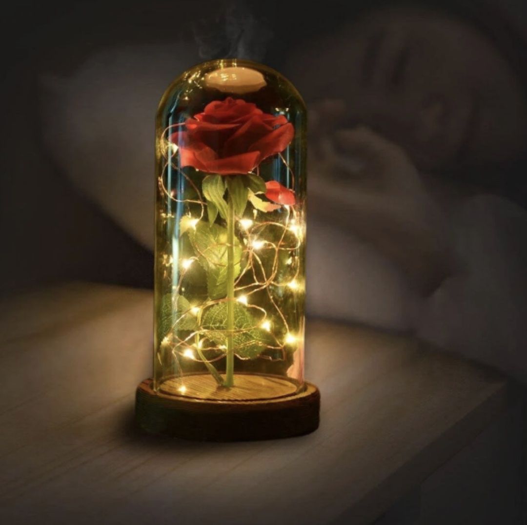 Світильник Вічна троянда в колбі з підсвіткою Червона | LED нічник
