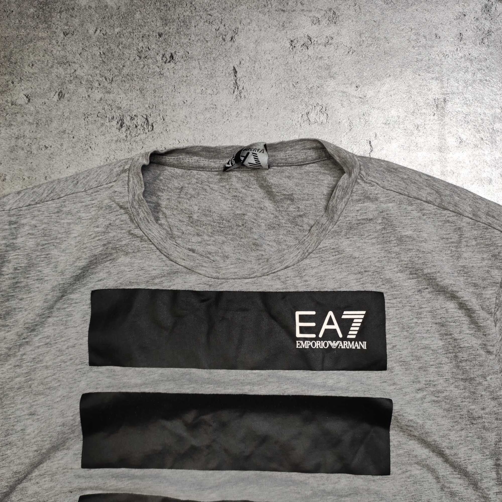 MĘSKA Koszulka Bawełna PREMIUM Szara Duże Logo Emporio Armani EA7