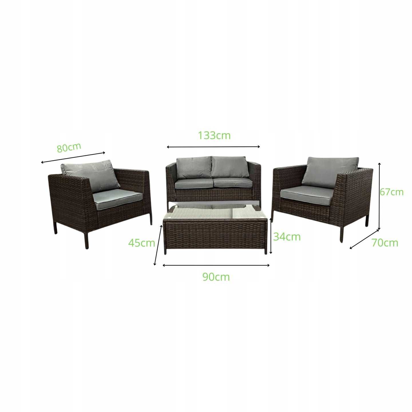 Komplet meble ogrodowe /Sofa + fotele + stół / Technorattan / 3 kolory