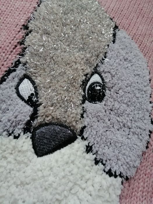 Wełna Cudo Ptaszek 3D ciepły pudrowy róż unikat sweter S