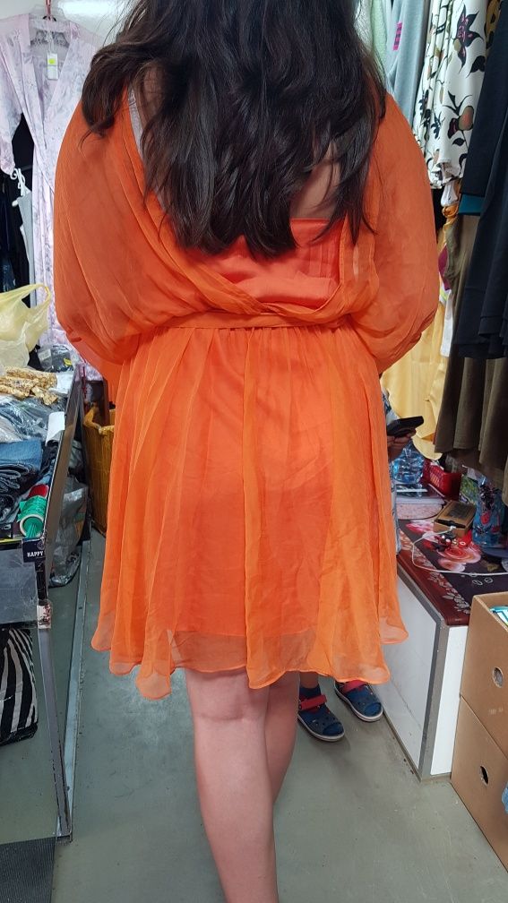 Piękna Jedwabna Pomarańczowa Sukienka PINKO rozmiar XL