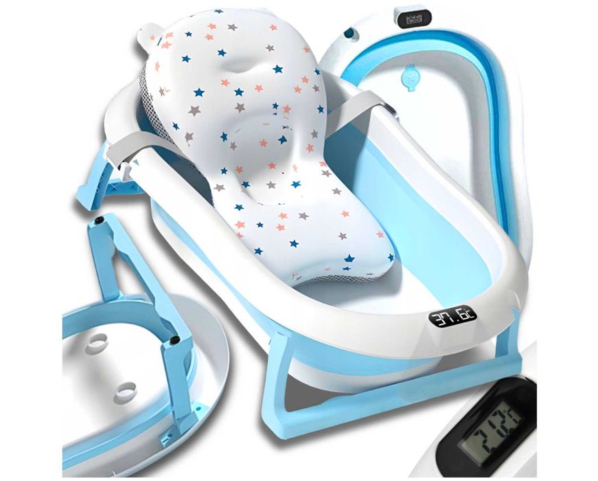 Wanienka Dla Dzieci Niemowląt Składana z Termometrem LCD i Poduszką