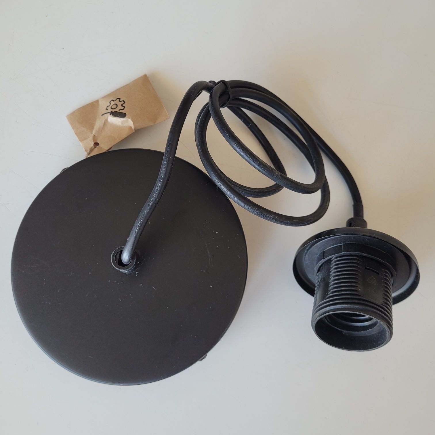 Czarny kabel do lampy sufitowej 13 cm czarna oprawa okrągła metalowy