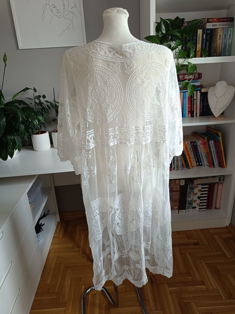 Reserved ażurowy długi sweter Boho s