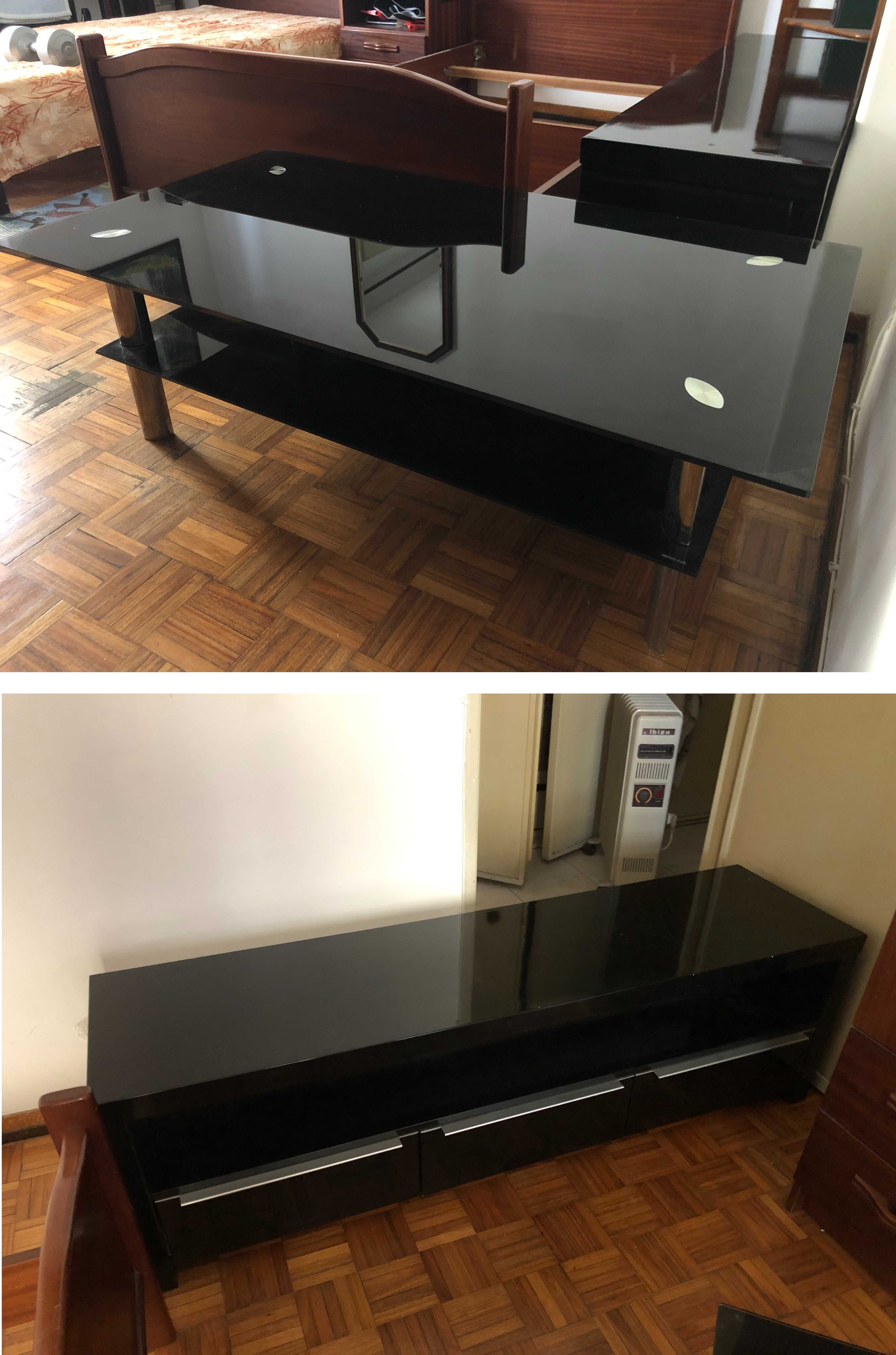 Mesa de apoio em vidro preto - Nova (110cm x 60cm)