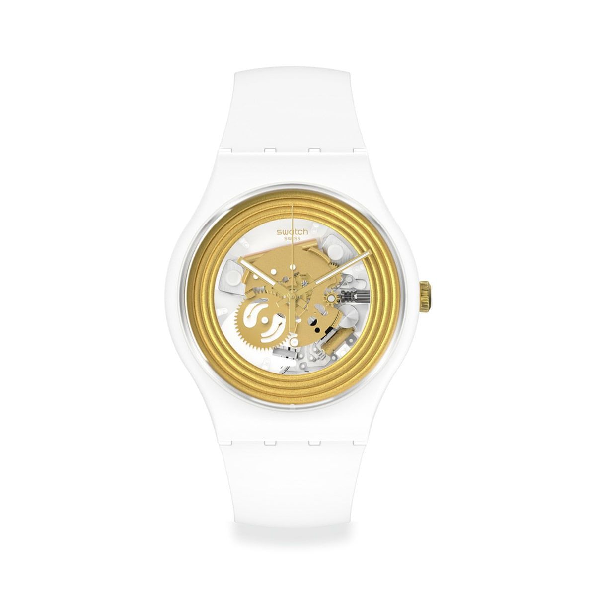 Relógio Swatch dourado e branco