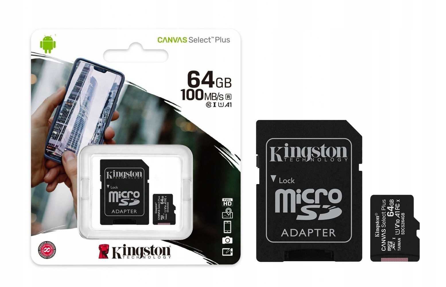 Kingston Karta Pamięci MicroSD 64GB Canvas Select Plus 100MB/s Adapter