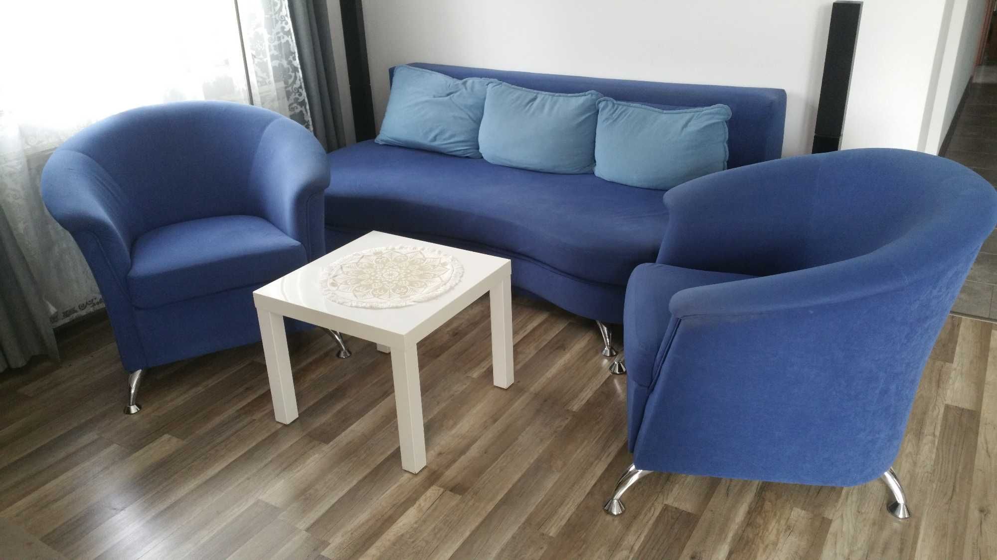 Sofa plus dwa fotele niebieskie