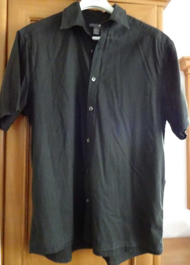 Koszula Czarna Bawełniana Rozpinana Krótki Rękaw – H&M – Duże L/XL