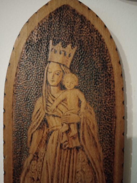 Piękny drewniany obraz Matka Boska z Dzieciątkiem