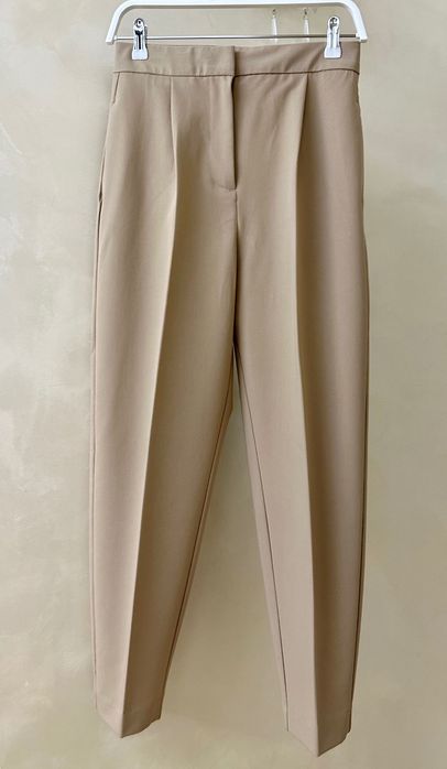 Брюки mom ZARA мом бежеві штани пісочні на талію бежевые базовые осень