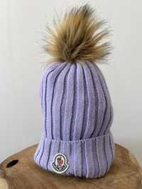 Moncler czapka damska fioletowa zimowa uniwersalna