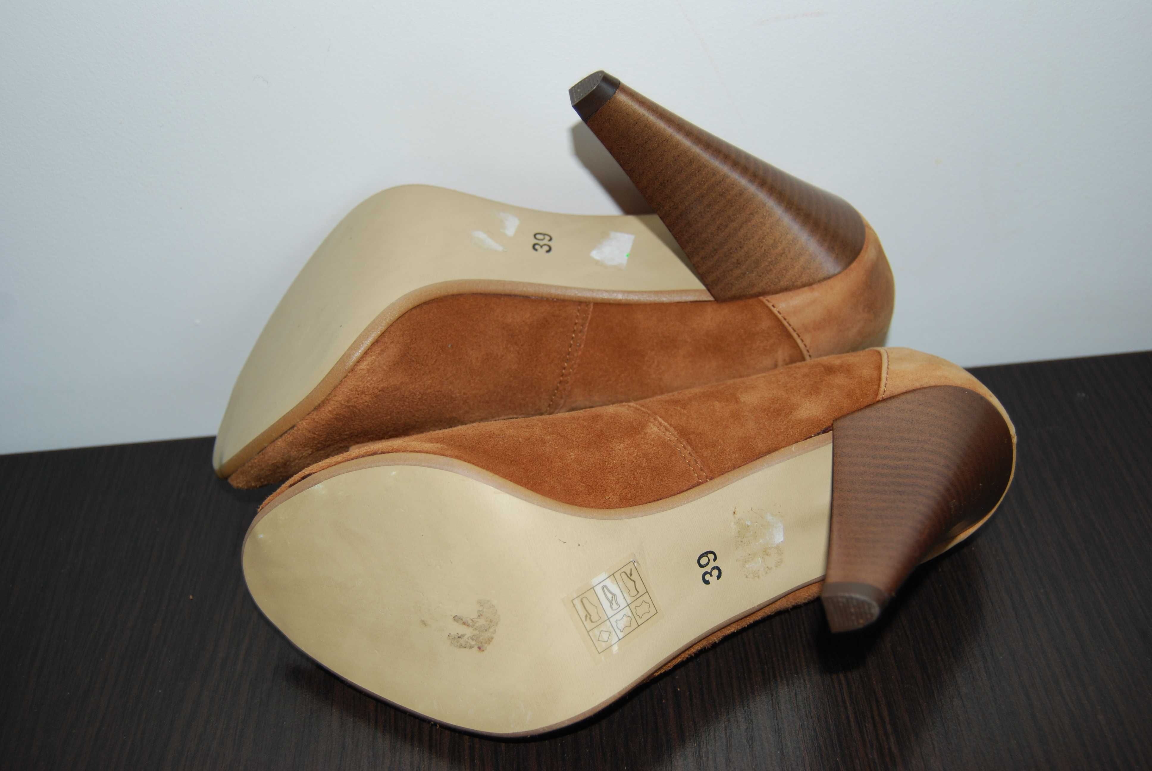 Buty szpilki skóra zamsz camel Laretti 39